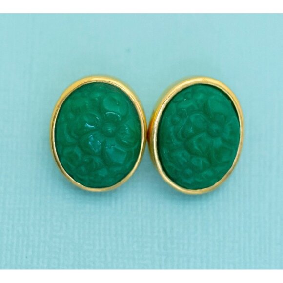 Vintage Victorian Jade Green Stud Earrings by Avon - E33 - Picture 1 of 2